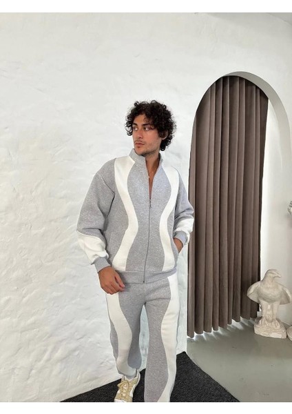 Erkek Premium Parçalı Eşofman Takım - Dik Yaka Fermuarlı Sweatshirt, - Gri modelleri