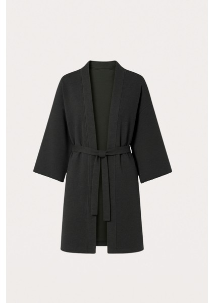 Kadın Düşük Omuzlu Bağlamalı Kimono Antrasit