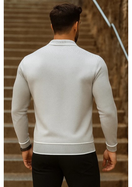 Erkek Trend Fermuarlı Uzun Kollu Gri Polo Yaka Kazak indirimleri