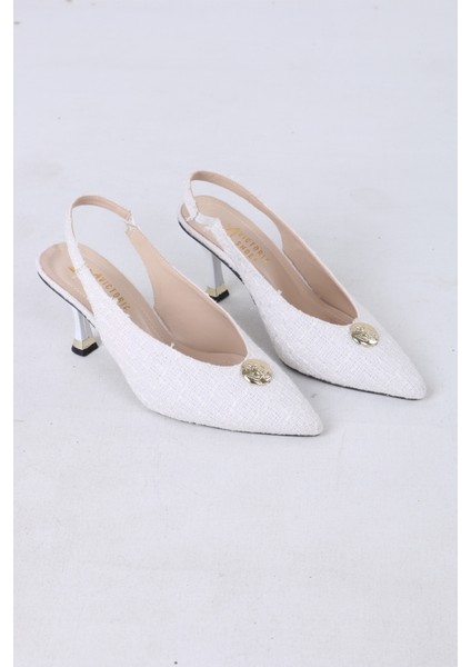 Altın Düğme Detaylı Slingback Topuklu Kadın Ayakkabı modelleri