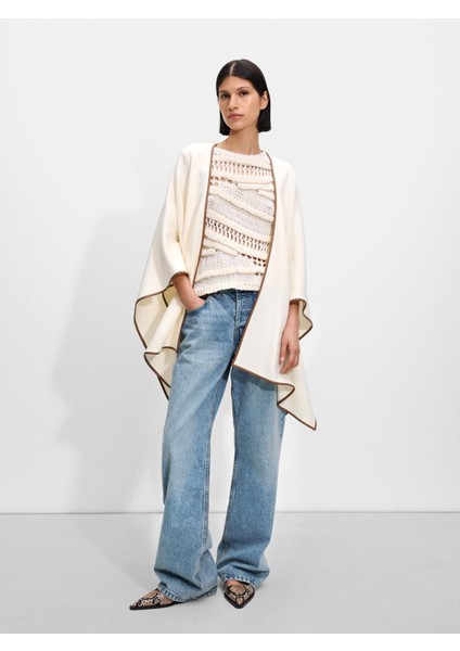 Kontrast Dikiş Detaylı Örme Panço