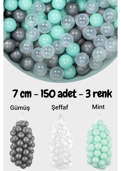 7 cm Top Havuzu Topu 150 Adet Mint, Beyaz, Gümüş