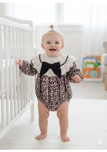 Laura Baby Leopar Desenli, Fırfırlı Yaka ve Fiyonklu Bebek Tulumu (Romper) fiyatları