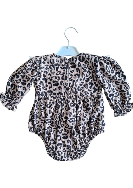 Laura Baby Leopar Desenli, Fırfırlı Yaka ve Fiyonklu Bebek Tulumu (Romper) fırsatları