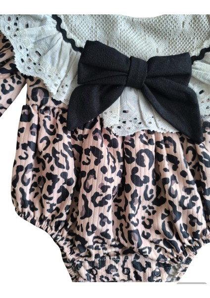 Laura Baby Leopar Desenli, Fırfırlı Yaka ve Fiyonklu Bebek Tulumu (Romper) indirimleri