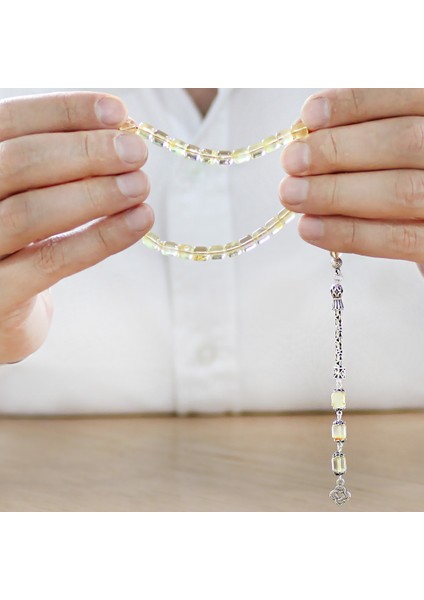 925 Ayar Gümüş Kral Zincir Püsküllü Tombul Kapsül Kesim Soft Sarı Beyaz Doğal Damla Kehribar Tesbih modelleri