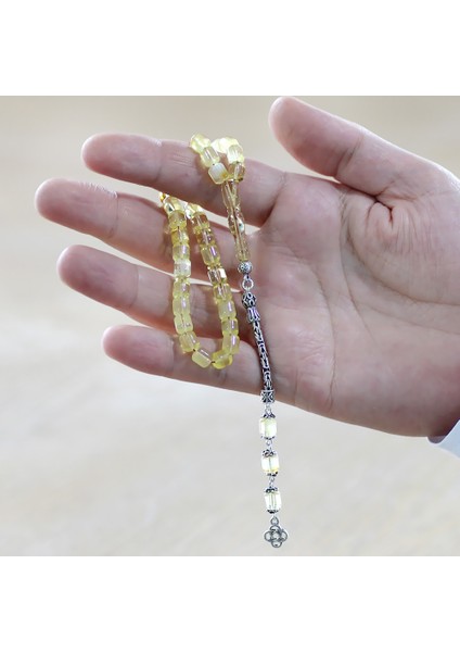 925 Ayar Gümüş Kral Zincir Püsküllü Tombul Kapsül Kesim Soft Sarı Beyaz Doğal Damla Kehribar Tesbih fırsatları