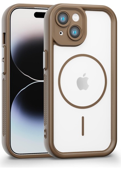 iPhone 13 Uyumlu Kamera Korumalı Magsafe Wireless Şarj Özellikli Mat Silikon Haki Renkli Silikon Telefon Kılıfı