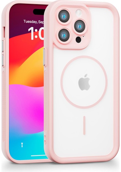 iPhone 14 Pro Max Uyumlu Kamera Korumalı Magsafe Wireless Şarj Özellikli Mat Silikon Pembe Renkli Silikon Telefon Kılıfı