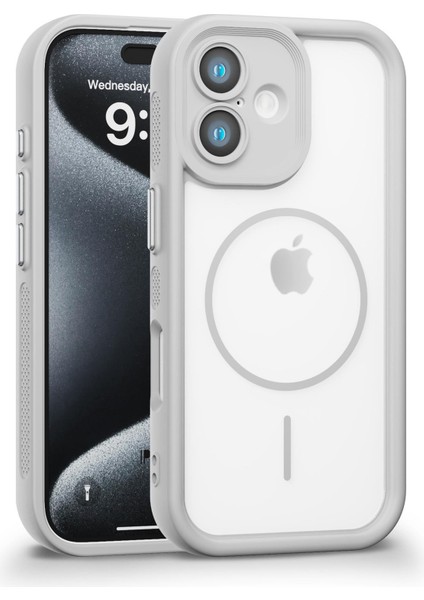 iPhone 16 Plus Uyumlu Kamera Korumalı Magsafe Wireless Şarj Özellikli Mat Silikon Gri Renkli Silikon Telefon Kılıfı