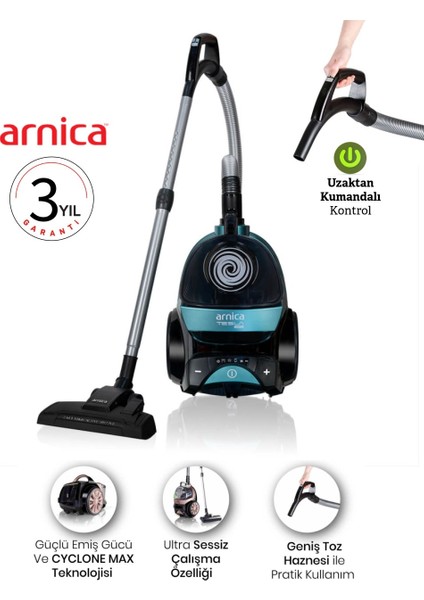 Yüksek Çekim Gücü Turbo Başlıklı Premium Torbasız Süpürge, Kumandalı ve Geniş Aksesuarlı