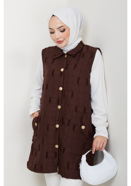 Kadın Saçaklı Giy Çık Kapitone Yelek -PMK490