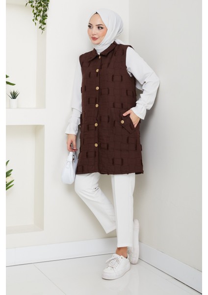 Kadın Saçaklı Giy Çık Kapitone Yelek -PMK490 fiyatları