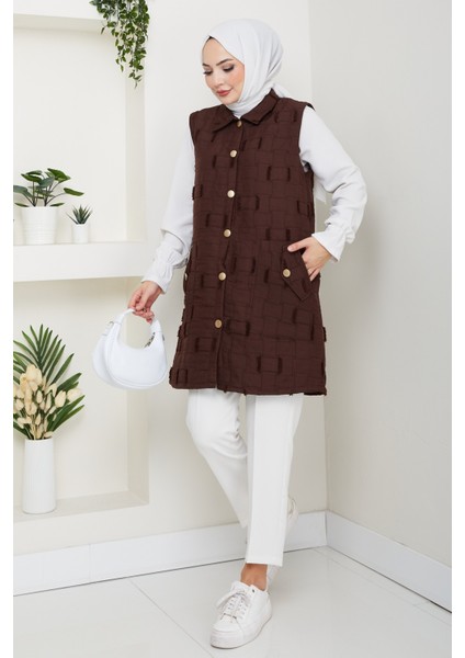 Kadın Saçaklı Giy Çık Kapitone Yelek -PMK490 modelleri