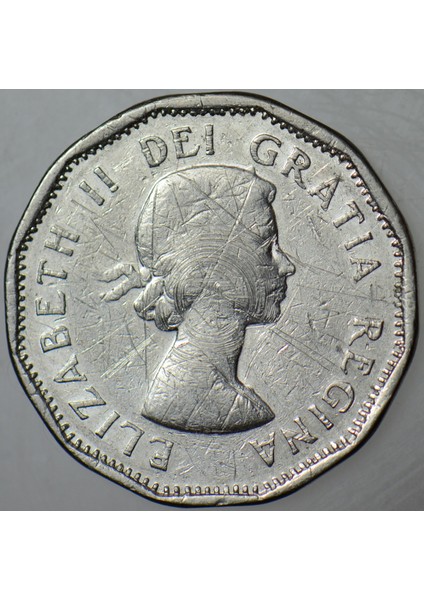Kanada 5 Cent 1962 Kraliçe Iı. Elizabeth Genç Büst. 21,2 mm modelleri