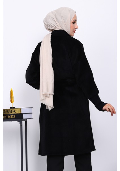 Siyah Bel Kuşaklı Çift Cepli Angora Kaban fırsatları