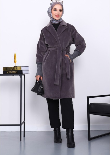 Füme Bel Kuşaklı Çift Cepli Angora Kaban fiyatları