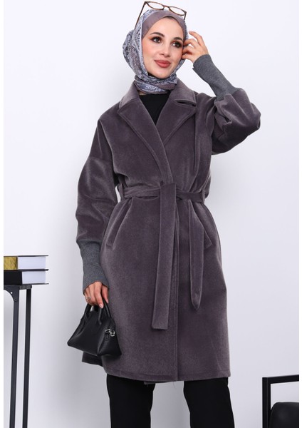 Füme Bel Kuşaklı Çift Cepli Angora Kaban modelleri