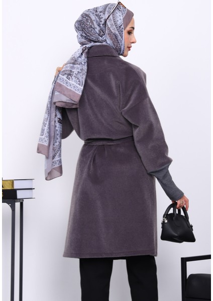 Füme Bel Kuşaklı Çift Cepli Angora Kaban fırsatları