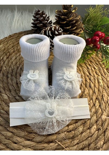 Kız Bebek Süslü Çorap Bandana Set