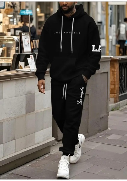 Punıx Büyük Beden Yüksek Kalite Los Angeles Baskılı Kışlık Kalın Tarz Erkek Eşofman Takımı