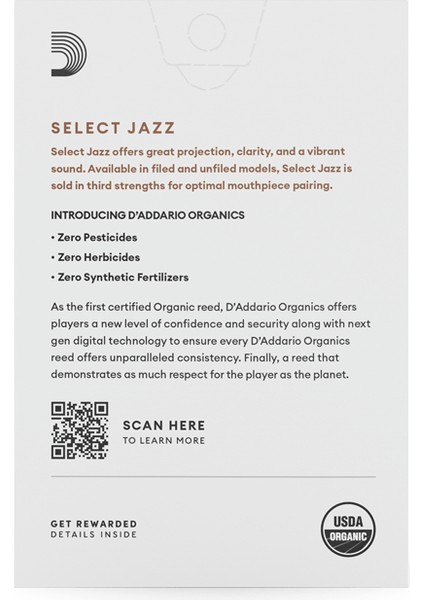D'addario Woodwinds Organic Select Jazz Unfiled Alto Saksafon Kamışı No:2 Soft modelleri