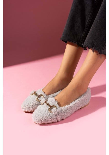 Kadın Gold Tokalı Kışlık Babet Ev ve Dış Mekan Ayakkabısı - Gri - 37 fiyatları