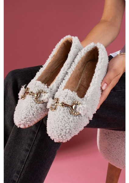 Kadın Gold Tokalı Kışlık Babet Ev ve Dış Mekan Ayakkabısı - Gri - 37 fırsatları