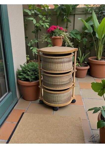 3 Katlı Ahşap Sebzelik Dayanıklı Mdf, Uv Baskılı, Şık Tasarım Karaçalı