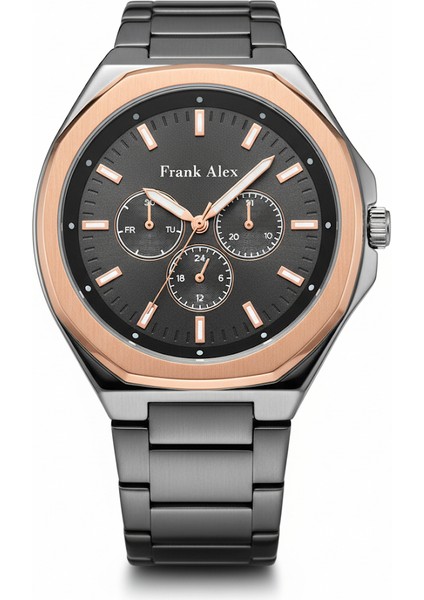 Erkek Kol Saati Bakır ve Gümüş Renk, Siyah Kadran - Şık Metal Kordon, 2 Yıl Garantili