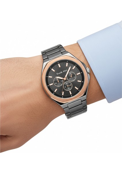 Erkek Kol Saati Bakır ve Gümüş Renk, Siyah Kadran - Şık Metal Kordon, 2 Yıl Garantili modelleri