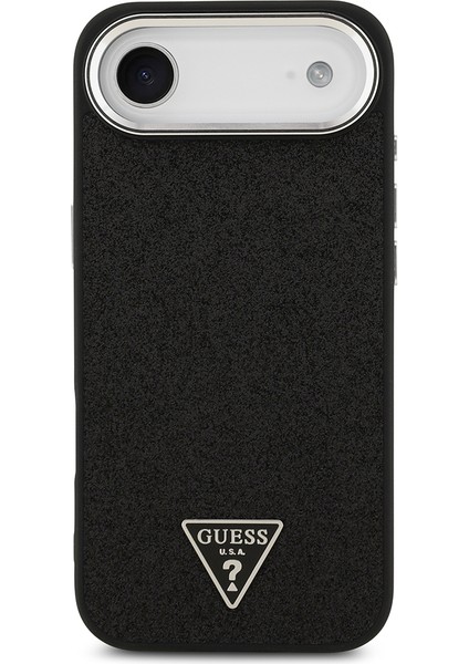 iPhone 17 Air Uyumlu Kılıf Guess Lisanslı M-Safeli Metal Kamera Çerçeveli Üçgen Logolu Glitter Siyah modelleri