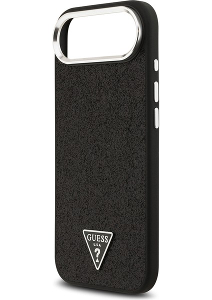 iPhone 17 Air Uyumlu Kılıf Guess Lisanslı M-Safeli Metal Kamera Çerçeveli Üçgen Logolu Glitter Siyah