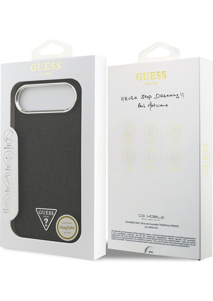 iPhone 17 Air Uyumlu Kılıf Guess Lisanslı M-Safeli Metal Kamera Çerçeveli Üçgen Logolu Glitter Siyah