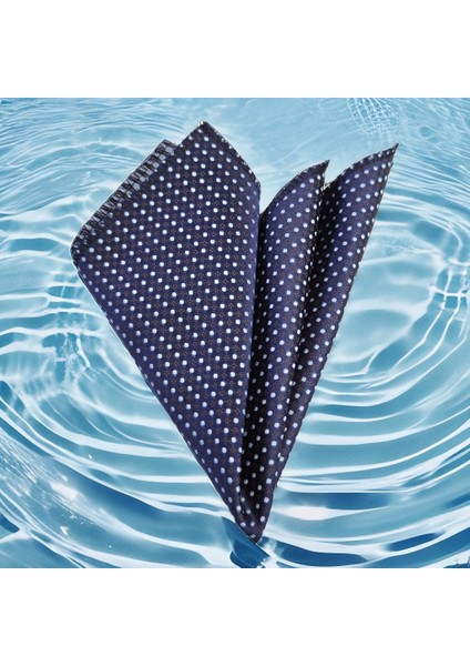 Lacivert Üzeri Mavi Kahve Geometrik Desenli Jakar Dokuma Cep Aksesuarı Yaka Mendili