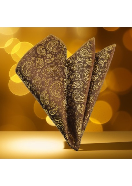 Bakır Üzeri Üzeri Altın Şal Desenli Elegant Jakar Saten Cep Aksesuarı Yaka Mendili