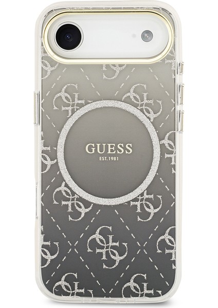 iPhone 17 Air Uyumlu Kılıf Guess Lisanslı M-Safe Şarj Özellikli 4g Desenli Simli Silikon Kapak Gri modelleri