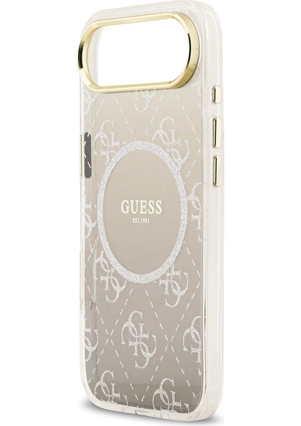 iPhone 17 Air Uyumlu Kılıf Guess Lisanslı M-Safe Şarj Özellikli 4g Desenli Simli Silikon Kapak Gri