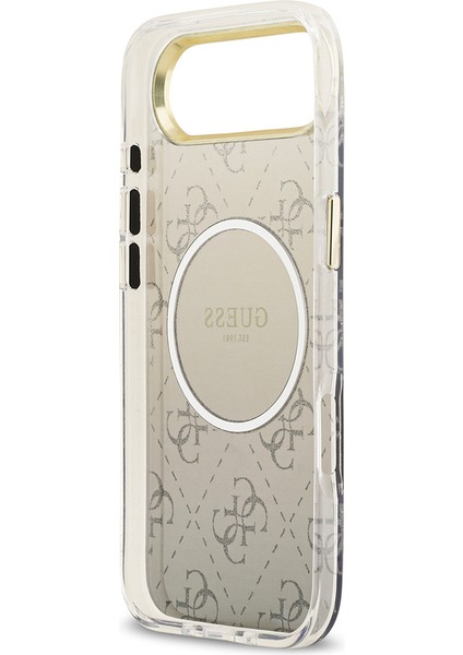 iPhone 17 Air Uyumlu Kılıf Guess Lisanslı M-Safe Şarj Özellikli 4g Desenli Simli Silikon Kapak Gri