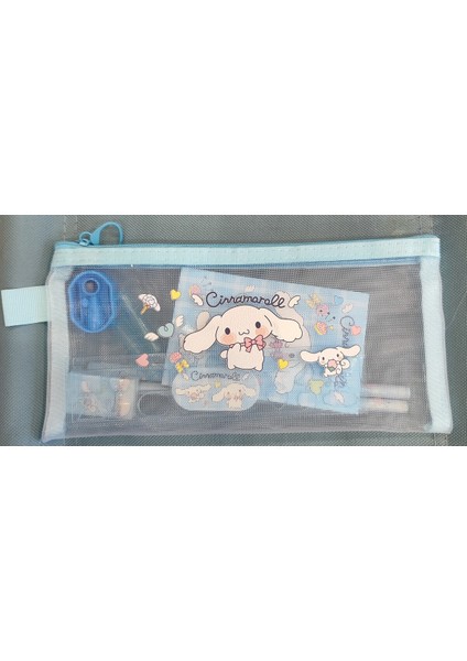 Kırtasiye Seti Cinnamoroll Figürlü(Kurşunkalem,fileli Kalemlik.kalemtraş.silgi,not Defteri,cetvel)