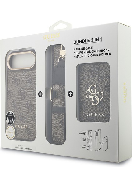 iPhone 17 Air Uyumlu Kılıf Guess Lisanslı M-Safeli Askılı ve 4g Logo Kartlıklı Kapak Kahverengi