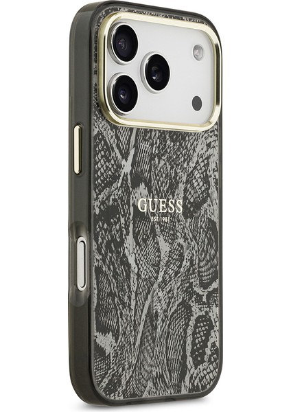 iPhone 17 Pro Uyumlu Kılıf Guess Lisanslı M-Safe Özellikli Yazı Logolu Python Desenli Kapak Siyah fırsatları