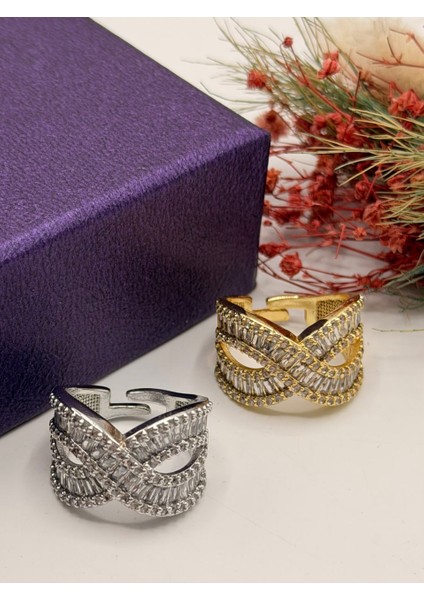 Bakır Zirkon Taşlı Geniş x Tasarım Yüzük”