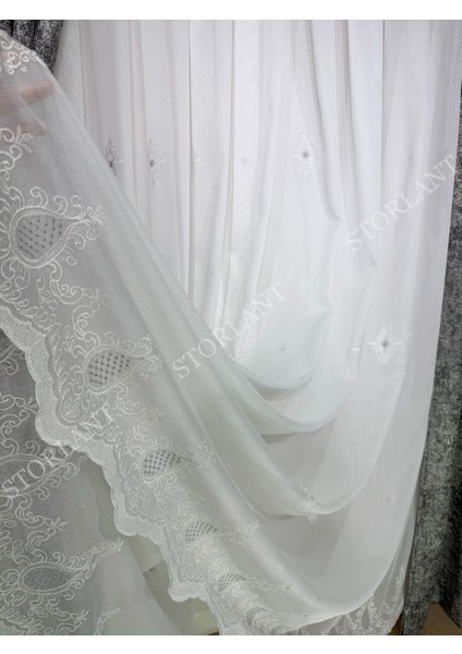 Efsun Gri Bambu Serpme Tül Perde | Ağır Gramajlı, 1/3 Sık Pileli, Ütü Gerektirmez fiyatları