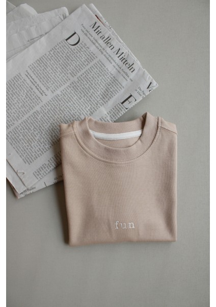 Vizon Nakışlı Oversize Uzun Kollu T-Shirt