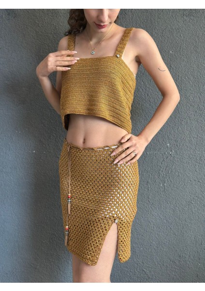 El Örgüsü Parlak Bronz Etek Büstiyer Takım fiyatları
