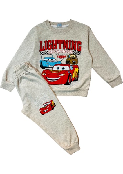 4-10 Yaş Erkek Çocuk Iki Iplik Şardonlu Araba Baskılı Eşofman Takımı