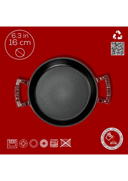 Döküm Yuvarlak Sahan Döküm Demir Yekpare Çift Kulplu ÇAP(Ø)16CM.-BORDO fırsatları