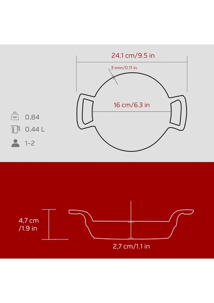 Döküm Yuvarlak Sahan Döküm Demir Yekpare Çift Kulplu ÇAP(Ø)16CM.-BORDO indirimleri