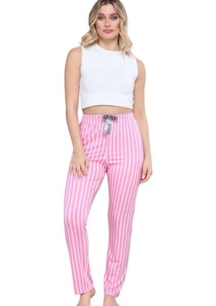 Pijama Altı Modal Ring Viskon Kumaş Çizgili-Pembe